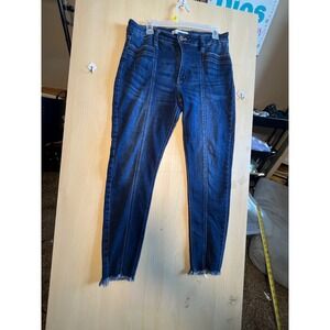 KanCan Women's Dark Wash Denim Jeans Frayed Hem‎ High Rise Stretch Stylish